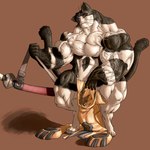 1_eye abs anthro big_muscles clothed clothing growth huge_muscles looking_at_viewer male muscle_growth muscular muscular_male neck_muscles partially_clothed solo undressing vein veiny_muscles furry_(artist) redsilver arc_system_works blazblue jubei_(blazblue) beastkin domestic_cat felid feline felis mammal 1:1 colored hi_res shaded