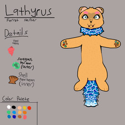 anthro cckat35 female lathyrus_(cckat35) sand sea_glass seashell shell solo text domestic_ferret hybrid mammal mustelid musteline true_musteline weasel digital_drawing_(artwork) digital_media_(artwork) english_text model_sheet watermark