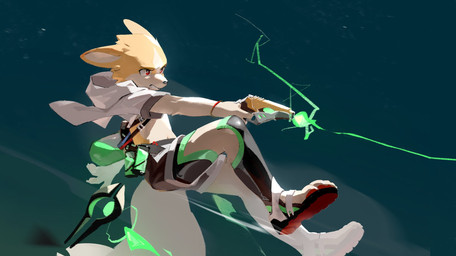 action_pose angry annoyed anthro bottomwear clenched_teeth clothing fantasy footwear gun handgun hoodie jumping kemono male navel pawpads pistol pose ranged_weapon red_eyes sandals shoes shorts side_view sky solo teeth topwear weapon yellow_body lucky456852 canid canine canis domestic_dog mammal hi_res