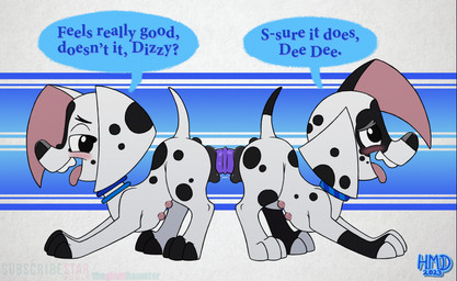 animal_genitalia bodily_fluids dildo double_dildo duo female female/female feral genital_fluids genitals nipples penetration sex sex_toy spots vaginal vulva white_body young the_giant_hamster 101_dalmatian_street 101_dalmatians disney dee_dee_(101_dalmatians) dizzy_(101_dalmatians) canid canine canis dalmatian domestic_dog mammal animated hi_res