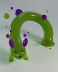 ambiguous_gender black_eyes black_nose bubble candy dessert dot_eyes featureless_legs feral food green_body green_tail light long_body purple_ears simple_background solo tail gorka_fujimoto_holgado canid canine food_creature living_candy mammal 2019 3d_(artwork) 4:5 autodesk_maya_(artwork) colored digital_media_(artwork) lighting shaded substance_painter_(artwork) zbrush_(artwork)