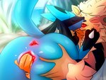 anthro anus blue_body blue_fur blush bodily_fluids butt duo female fingering fur genital_fluids genitals hair male male/female nude open_mouth pussy red_pussy sex simple_background tongue vaginal vaginal_fingering fawe nintendo pokemon arcanine canid canine generation_1_pokemon generation_4_pokemon lucario mammal pokemon_(species) 2022 4:3 digital_drawing_(artwork) digital_media_(artwork) hi_res shaded signature