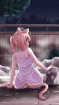 ahoge blonde_hair butt female hair hot_spring night outside pigtails rear_view sitting sky solo towel towel_only water tonpuu animal_humanoid cat_humanoid felid felid_humanoid feline feline_humanoid humanoid mammal mammal_humanoid 2020