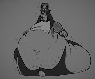 anthro apode belly belly_overhang big_belly blush blush_lines bodily_fluids bottomless bow_tie breath cellulite clothed clothing embarrassed eyewear fangs fat_neck goggles goggles_on_headwear hair hat headgear headwear huge_belly huge_hips hyper hyper_belly legless long_hair male morbidly_obese morbidly_obese_anthro morbidly_obese_male navel nervous nervous_sweat obese obese_anthro obese_male overweight overweight_anthro overweight_male rumbling_stomach serpentine sharp_teeth shirt solo sweat tail teeth thick_tail top_hat topwear topwear_only torn_clothing torn_shirt torn_topwear wardrobe_malfunction weight_gain wide_hips conditional_dnp electricpants138456 hazbin_hotel hellaverse sir_pentious_(hazbin_hotel) demon draconcopode naga reptile scalie snake 2026 dated greyscale monochrome
