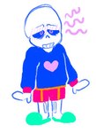 blue_clothing blue_pupils blue_shirt blue_topwear blush bone bottomwear clothing crows_feet eyebrows footwear glowing glowing_eyes heart_symbol male mitten_hands not_furry open_mouth pink_eyes pupils raised_eyebrows shirt shoes shorts simple_background skeleton slippers smile solo standing sweater tired_eyes topwear white_background white_body yawn the-dunkle undertale undertale_(series) sans_(undertale) animated_skeleton undead 2015 digital_drawing_(artwork) digital_media_(artwork) full-length_portrait low_res portrait