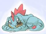 4:3 alpacapala ambiguous_gender crocodilian cuddling duo eyes_closed feral feraligatr generation_2_pokemon generation_5_pokemon nintendo pokemon pokemon_(species) reptile sandile scalie simple_background size_difference sleeping smile white_background