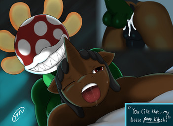anal anal_penetration animal_genitalia animal_penis anthro anthro_on_anthro anthro_penetrated anthro_penetrating anthro_penetrating_anthro anthrofied balls bodily_fluids breasts crying cum cum_inside cum_on_balls dreadlocks drooling duo equine_genitalia equine_penis erection genital_fluids genitals grin gynomorph gynomorph/male gynomorph_penetrating gynomorph_penetrating_male hair horn intersex intersex/male intersex_penetrating intersex_penetrating_male male male_penetrated non-mammal_balls nude one_eye_closed open_mouth orgasm penetration penile penis plant saliva sex smile tears text renabu hasbro mario_bros my_little_pony mythology nintendo elemental_creature equid equine flora_fauna mammal mythological_creature mythological_equine piranha_plant unicorn crossover digital_media_(artwork) english_text