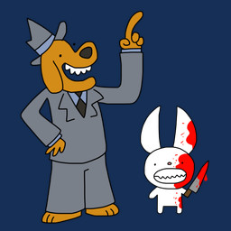 barefoot blood blood_on_ear blood_on_face blood_on_knife blood_on_leg bodily_fluids clothing duo fedora feet hat headgear headwear knife male suit suit_jacket teeth crazoticmadness sam_and_max max_(sam_and_max) samuel_dog canid canine canis domestic_dog lagomorph leporid mammal rabbit 1:1 alpha_channel hi_res