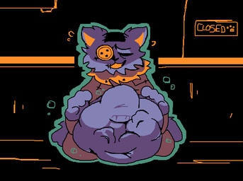 abdominal_bulge anthro anthro_pred belly big_belly black_eyes button_(fastener) duo fully_inside fur green_outline grin kneeling male male_pred navel outline plushie purple_body purple_fur rumbling_stomach scarf seam_(sewing) smile unseen_prey vore pawplants deltarune undertale_(series) seam_(deltarune) animate_inanimate darkner domestic_cat felid feline felis living_plushie mammal patchwork_creature 2022 digital_media_(artwork)