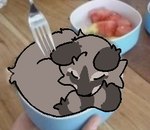 bowl container curled_up cutlery ears_down female feral fork fur kitchen_utensils pivoted_ears sleeping solo tail tools vaporeon1770 marcy_(burgercat55) mammal procyonid raccoon digital_drawing_(artwork) digital_media_(artwork) low_res