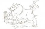 ambiguous_gender feral fluffy fur hooves horn mane multi_tail solo tail inkcookie nintendo pokemon generation_1_pokemon pokemon_(species) tauros monochrome