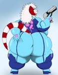 anthro big_butt butt butt_focus butt_grab female fur gun hand_on_butt handgun huge_butt multicolored_body multicolored_fur overweight overweight_female pistol ranged_weapon short_stack solo two_tone_body two_tone_fur weapon wide_hips zero_suit alythewolfcat metroid nintendo satellite_city lucy_lacemaker kivouackian hi_res