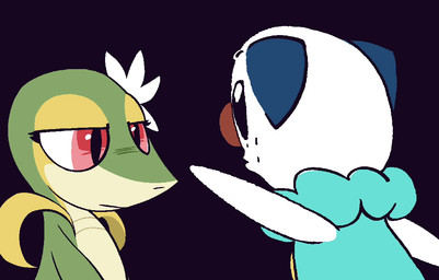 ambiguous_gender bodily_fluids boop bulging_eyes duo eyebrows feral gulp_(sound_effect) nose_boop raised_eyebrows shitpost sound_effects sweat sweatdrop witseoc nintendo pokemon generation_5_pokemon oshawott pokemon_(species) snivy animated meme short_playtime sound video
