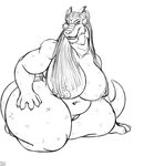 big_breasts big_hipped breasts female genitals hair_covering_nipples kneeling navel nipples overweight pussy scales solo tail bigshow mythology mushi dragon hybrid mythological_creature mythological_scalie scalie hi_res monochrome