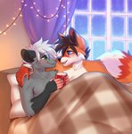 ambiguous_gender anthro bedding beverage blanket blush boop candy chocolate christmas_lights cuddling dessert duo food hot_chocolate love male relationship romantic romantic_couple smile winter yana-r ferox_(feroxdoon) xander_(feroxdoon) american_opossum canid canine fox mammal marsupial red_fox true_fox absurd_res digital_media_(artwork) hi_res shaded