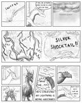 4:5 angry black_and_white claws comic comic_panel dialogue dragon duo electricity english_text european_mythology female feral hi_res horn lightning line_art male monochrome mythological_creature mythological_scalie mythology nuree_art reevah_(nuree_art) scalie sketch speech_bubble spikes surprise text thunder western_dragon wings