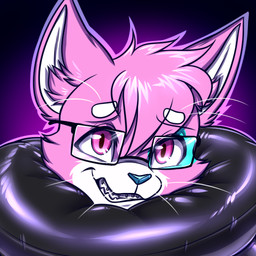 abstract_background ambiguous_gender anthro blue_body blue_fur blue_nose braces clothed clothing collar eyewear fur glasses glistening gradient_background inflatable_collar inner_ear_fluff latex multicolored_body multicolored_fur pink_body pink_eyes pink_fur pink_inner_ear_fluff purple_background simple_background solo tuft whiskers white_body white_fur katsuke august_(meowmcmeow) domestic_cat felid feline felis mammal 1:1 2025 digital_media_(artwork) icon male_(lore)