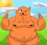 anthro belly big_butt butt genitals horn male nipples nude one_eye_closed overweight penis small_penis smile smiling_at_viewer solo unicorn_horn ugly-rat15508 adventure_time cartoon_network kim_kil_whan canid canine canis domestic_dog mammal absurd_res hi_res