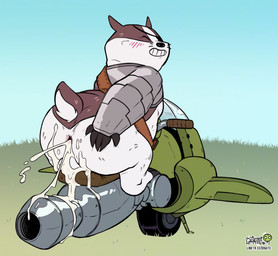 aerocycle anthro anus backsack balls belly big_butt blush blush_lines bodily_fluids butt cum cum_in_ass cum_inside cybernetic_arm cybernetic_limb cybernetics eye_patch eyewear gaping gaping_anus genital_fluids genitals leaking_cum machine male overweight overweight_anthro overweight_male presenting presenting_anus presenting_hindquarters solo spread_butt spreading vehicle conditional_dnp draite cartoon_network mao_mao:_heroes_of_pure_heart badgerclops badger mammal mustelid musteline hi_res
