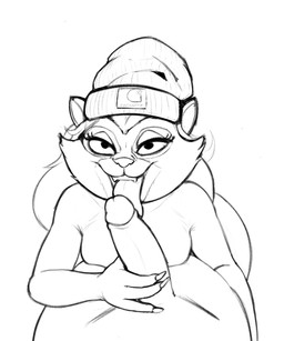 4_fingers anthro beanie beanie_only breasts claws clothing duo erection female fingers genitals hair half-closed_eyes hat hat_only headgear headgear_only headwear headwear_only humanoid_genitalia humanoid_penis licking looking_at_viewer male male/female medium_breasts mostly_nude mostly_nude_female narrowed_eyes nude_male oral penile penis penis_lick sex simple_background solo_focus teeth tongue white_background zambs hasbro my_little_pony catrina_(mlp) domestic_cat felid feline felis mammal 2026 5:6 absurd_res digital_drawing_(artwork) digital_media_(artwork) hi_res monochrome