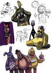 2023 5_fingers absurd_res animatronic anthro avian balloon balloon_boy_(fnaf) barefoot beak bear bib bird black_bow_tie black_clothing black_eyebrows black_hat black_headwear black_nose black_top_hat blonde_hair blood bodily_fluids bonnie_(fnaf) bow_tie brown_body brown_ears buckteeth canid canine chica_(fnaf) chicken clothed clothing corpse countershading cupcake cupcake_(fnaf) curtains digital_media_(artwork) electric_guitar electronics endoskeleton english_text eye_patch eyebrows eyewear fastener feet female fingers five_nights_at_freddy's five_nights_at_freddy's_2 five_nights_at_freddy's_3 food for_a_head fox foxy_(fnaf) freddy_(fnaf) galliform gallus_(genus) golden_freddy_(fnaf) group guitar hair hat head_tuft headgear headwear hi_res holding_balloon holding_microphone holding_object holding_sign hook hook_hand humanoid inflatable lagomorph leporid lipstick long_ears machine makeup male mammal marionette_(fnaf) markings mask microphone musical_instrument necktie object_head open_mouth open_smile orange_beak orange_eyes orange_legs phasianid phone phone_guy_(fnaf) pink_tongue plate plucked_string_instrument propeller_hat pupils purple_body purple_bow_tie purple_clothing purple_ears purple_hat purple_headwear purple_top_hat rabbit red_body red_bow_tie red_lipstick robot scottgames sharp_teeth sign simple_background sitting smile springtrap_(fnaf) string_instrument striped_markings striped_tail stripes tail tail_markings tears teeth teeth_showing text theguywhodrawsalot tongue top_hat tuft whiskers white_background yellow_body