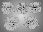 angry anthro bared_teeth blush ears_down eyebrows eyewear fluffy glasses hair half-closed_eyes laugh long_hair male narrowed_eyes neck_tuft pivoted_ears raised_eyebrow smile smirk smug snarling solo teeth_showing tuft sarunoir rena_(renacali) ailurid mammal red_panda absurd_res expression_sheet greyscale hi_res monochrome sketch