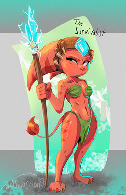 anthro bottomwear breasts clothing collarbone eyebrows feet female fur leaf leaf_pasties loincloth melee_weapon navel plantigrade polearm red_body red_fur solo spear striped_body striped_fur stripes tail tail_tuft tribal tuft weapon zakoscorpion1 ratchet_and_clank sony_corporation sony_interactive_entertainment lombax mammal 2026 hi_res