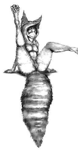 anthro anus big_tail female fluffy fluffy_tail fur genitals hood presenting presenting_anus presenting_vulva simple_background solo tail vulva herzogrerih dota valve hoodwink_(dota) mammal rodent sciurid tree_squirrel black_and_white digital_media_(artwork) halftone hi_res monochrome pixel_(artwork)