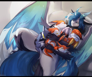 ambiguous_gender anthro big_breasts blue_hair breasts female furniture group hair heart_symbol lying neonate nipples nude on_back spread_legs spreading tail text thick_thighs wings young bahnbahn mythology katalina_molathi arthropod canid canine dragon fox hybrid insect lepidopteran mammal moth mythological_creature mythological_scalie scalie absurd_res artist_name hi_res mother_(lore) mother_and_child_(lore) parent_(lore) parent_and_child_(lore)