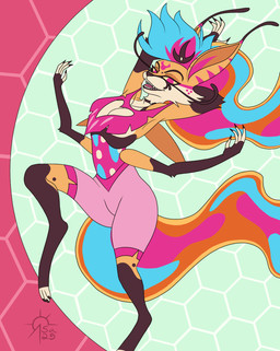 anthro breasts claws clothing disco_ball female lamp lava_lamp multi_arm multi_limb solo topwear tube_top wings sacrificabominat hellaverse helluva_boss queen_bee-lzebub_(helluva_boss) arthropod bee canid canine fennec_fox fox hymenopteran insect mammal true_fox hi_res