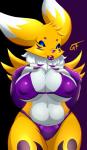 alpha_channel anthro bandai_namco big_breasts bikini black_sclera blue_eyes breasts canid canine clothing digimon digimon_(species) female gf looking_at_viewer mammal open_mouth renamon smile solo standing swimwear