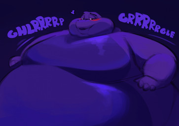 anthro belly belly_expansion belly_inflation big_belly big_cheeks blue_body blue_skin blueberry_inflation blush body_inflation chubby_cheeks double_chin expansion fat_arms hand_on_belly heart_symbol inflation looking_down looking_down_at_self looking_pleasured male moobs motion_lines nude obese obese_anthro obese_male open_mouth open_smile overweight overweight_anthro overweight_male smile solo sound_effects text vowelless vowelless_sound_effect wide_hips fattydragonite watermelon_(watermelonthegecko) gecko lizard reptile scalie hi_res story story_in_description