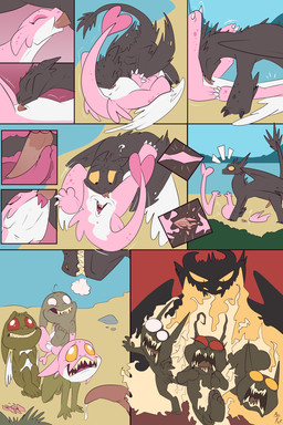 angry animal_genitalia animal_penis anus ass_up black_body black_eyes black_scales breath_powers burning butt claws countershade_torso countershading cunnilingus day duo elemental_manipulation erection feathered_wings feathers fellatio female feral fire fire_breathing fire_manipulation forked_tongue gender_transformation genitals group internal internal_fellatio larger_feral looking_at_another looking_pleasured magic male male/female membrane_(anatomy) membranous_wings mouth_closed narrowed_eyes non-mammal_vulva open_mouth oral outside penile penis penis_on_tongue pink_body pink_scales quadruped question_mark scales sex sharp_teeth size_difference smaller_humanoid tail tailbutt teeth tongue tongue_out tongue_out_fellatio transformation unusual_anatomy unusual_mouth_placement vagina_dentata vaginal vulva white_body white_countershading white_scales wings yellow_sclera fuf dreamworks european_mythology how_to_train_your_dragon mythology toothless dragon fury_(httyd) goblin humanoid mythological_creature mythological_scalie night_fury scalie western_dragon 2018 comic hi_res