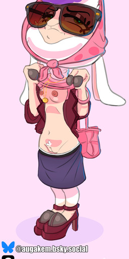 2_toes anthro biped black_clothing black_eyewear black_glasses black_panties black_underwear bottomwear bottomwear_down bracelet breasts clothed clothing cloven countershading ears_down exposed exposed_breasts eyewear feet female female/female flashing flashing_breasts flashing_pussy footwear fur genitals glasses green_eyes hair headgear headscarf headwear high_heels hooved_plantigrade hooved_toes hooves jewelry looking_away lowered_underwear navel necklace nipples panties pink_background pink_clothing pivoted_ears plantigrade purple_body purple_fur purple_hair purple_wool purse raised_clothing red_clothing red_footwear red_high_heels scarf shoes simple_background skirt skirt_down solo sunglasses toes underwear vulva white_body white_fur white_hair wool_(fur) wool_hair auga disney zootopia dawn_bellwether bovid caprine domestic_sheep mammal sheep 2026 hi_res portrait