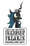 fangs feral hair horn simple_background solo teeth text white_background samoht-lion friendship_is_magic gay_frogs hasbro info_wars my_little_pony queen_chrysalis_(mlp) arthropod changeling equid mammal 2018 english_text meme