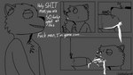 3_panel_comic anthro arrow_sign big_penis bodily_fluids chest_tuft cum cum_drip cum_in_mouth cum_inside cum_on_face cum_on_penis cum_on_snout cum_string cumshot deep_throat dialogue dripping duo ejaculation fellatio genital_fluids genitals grey_background hair hand_on_leg head_tuft inner_ear_fluff inviting_cumshot lidded_eyes looking_pleasured male male/male nipples oral oral_penetration penetration penile penis profanity pubes sex simple_background text tuft wet wet_penis quichewizard canid canine canis fox mammal wolf 16:9 black_and_white comic english_text hi_res monochrome signature widescreen