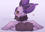 anthro biped black_body black_fur blush bodily_fluids butt female fur genitals heart_eyes heart_symbol looking_back pupils purple_body purple_eyes pussy rear_view simple_background solo sweat wings yellow_sclera seviyummy nintendo pokemon generation_6_pokemon noibat pokemon_(species)