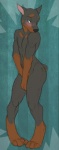 4_toes abstract_background anthro biped black_nose blush brown_body brown_fur canid canine canis covering covering_crotch covering_self demicoeur digital_media_(artwork) digitigrade dobermann domestic_dog embarrassed feet fur grey_body grey_fur guide_lines looking_at_viewer male mammal nude pinscher prick_ears short_tail solo standing tail taxis toes