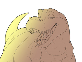 bastan belly distended fossekallen navel onomatopoeia organs sheptaur sound_effects stomach teeth text tyke dinosaur prehistoric_species reptile saurischian scalie theropod tyrannosaurid tyrannosauroid tyrannosaurus tyrannosaurus_rex misha_(disambiguation) 4:3 absurd_res hi_res