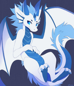 claws feet feral fingers front_view fur hair horn looking_at_viewer male simple_background smile solo tail toes wings aseethe mythology dragon mythological_creature mythological_scalie scalie 2026 digital_drawing_(artwork) digital_media_(artwork) hi_res