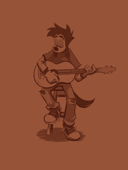 acoustic_guitar anthro bottomwear clothed clothing eyebrows footwear furniture gloves guitar half-closed_eyes handwear holding_object looking_down male musical_instrument narrowed_eyes pants playing_guitar playing_music plucked_string_instrument shirt shoes simple_background sitting solo stool string_instrument thick_eyebrows topwear ciervorobot disney goof_troop max_goof canid canine canis domestic_dog mammal absurd_res hi_res