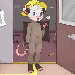 anthro classroom clothing detailed_background dialogue female flat_chested genitals gesture hat headgear headwear heart_symbol inside loli looking_at_viewer nude school solo standing student suggestive suggestive_gesture tongue tongue_out vulva young young_anthro young_female y0dare american_opossum mammal marsupial 1:1