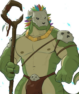anthro bone bone_mask bottomwear clothing ear_piercing feathers green_body green_scales jewelry loincloth male mask necklace piercing scales skull skull_mask solo staff malcom508 terraria witch_doctor_(terraria) lihzahrd lizard reptile scalie 5:6 absurd_res hi_res