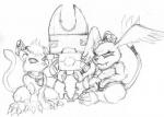 ambiguous_gender anthro feral group machine heckfire bandai_namco digimon arthropod digimon_(species) felid gazimon hybrid insect kokuwamon lagomorph liollmon mammal robot 2006 monochrome sketch