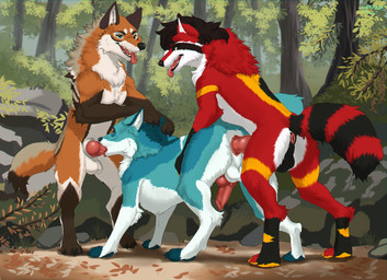anal anal_penetration animal_genitalia animal_penis anus backsack balls balls_deep canine_genitalia canine_penis collar doggystyle double_penetration erection fangs fellatio feral feral_on_feral feral_penetrated feral_penetrating feral_penetrating_feral forced forest forest_background from_behind_position furniture genitals group group_sex humping knot knotted_penis male male/male male_feral male_penetrated male_penetrating male_penetrating_male mating_grip mounting nature nature_background oral oral_penetration outside outside_sex paws penetration penile penile_penetration penis penis_in_ass plant sex sheath spitroast tail teeth threesome tongue tongue_out tree trio liamhowardfluffyboy akira_(character) forlore_(character) liam_howard canid canine canis coyote fox mammal procyonid raccoon absurd_res hi_res