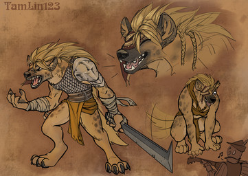 4_toes ambiguous_gender anthro armor barefoot black_pawpads braided_hair claws clothed clothing crouching digitigrade duo ear_piercing feet fur hair holding_melee_weapon holding_object holding_sword holding_weapon lute melee_weapon multiple_piercings multiple_poses musical_instrument musical_note musical_symbol pauldron pawpads paws piercing plucked_string_instrument pose simple_background smile solo_focus standing string_instrument sword symbol tail tail_motion tailwag textured_background toes weapon wraps wrist_wraps tamlin123 dungeons_and_dragons hasbro wizards_of_the_coast orrom gnoll human hyena mammal spotted_hyena 2019 bust_portrait digital_media_(artwork) full-length_portrait portrait