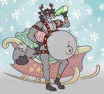 ankle_band anthro bell bell_harness belly big_belly black_body black_fur black_hair bodily_fluids carton chugging eggnog fake_antlers fake_horns fur gift grey_body grey_fur hair harness holidays huge_belly inflation inflation_fetish liquid_inflation male markings motion_lines navel outie_navel plantigrade red_eyes ring_(marking) ringed_tail sleigh snowflake solo striped_markings striped_tail stripes sweat sweatdrop tail tail_markings wristband eggo21 christmas eggo21_(character) canid canine canis hybrid mammal procyonid raccoon wolf 2024 hi_res