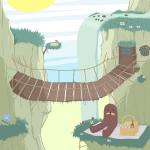 alcohol basket beverage bridge container duo egg flower food grass mountain outside picnic plant rope rope_bridge sandwich_(food) solo_focus sun waterfall ratalada gondola_(spurdo) avian bird 1:1 animated hi_res loop short_playtime