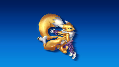 action_pose angry anthro armwear black_sclera blue_background blue_eyes border clothing countershading dipstick_tail drop_shadow facial_markings female fur gradient_background head_markings looking_at_viewer markings midair muscular muscular_anthro muscular_legs neck_tuft pose purple_armwear purple_clothing simple_background solo tail tail_markings tuft white_body white_border white_countershading yellow_body yellow_fur alcoholictails bandai_namco digimon canid digimon_(species) mammal renamon 16:9 absurd_res hi_res widescreen