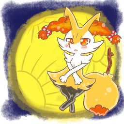 3_fingers 3_toes accessory ambiguous_anthro ambiguous_gender anthro arm_tuft biped black_body black_fur blush border bow_ribbon cheek_tuft chest_tuft detailed_background digitigrade dipstick_tail facial_tuft feet fingers front_view full_moon fur hair_accessory hair_bow hair_ribbon hip_tuft inner_ear_fluff markings moon multicolored_body multicolored_fur night no_pupils nude_ambiguous nude_anthro object_in_tail open_:3 open_mouth orange_body orange_eyes orange_fur orange_inner_ear_fluff orange_nose pointy_ears polka_dot_bow prick_ears red_bow ribbons shoulder_tuft snout solo stick stick_in_tail tail tail_markings toes tuft white_body white_border white_fur yellow_body yellow_fur annyui0611 nintendo pokemon braixen canid generation_6_pokemon mammal pokemon_(species) 1:1 2021 cel_shading colored digital_drawing_(artwork) digital_media_(artwork) full-length_portrait hi_res japanese_description portrait shaded translated_description